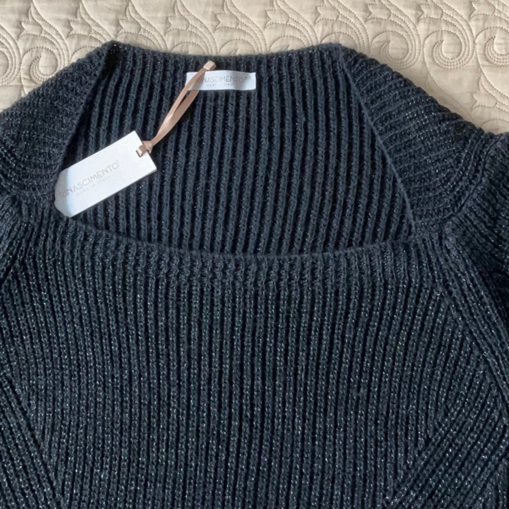 NWT Women's Rinascimento Knit / Square - Wide Neck Crop Top / Size S/M / Black - Picture 6 of 16